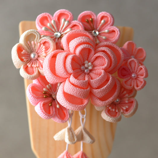 つまみ髪飾り羽子板 板立飾り くすみピンク