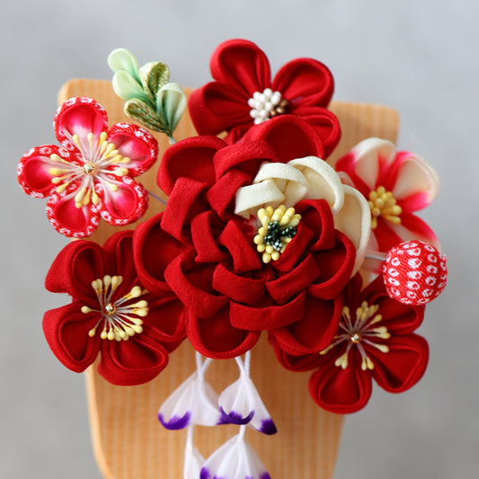 つまみ髪飾り羽子板 板立飾り 赤色