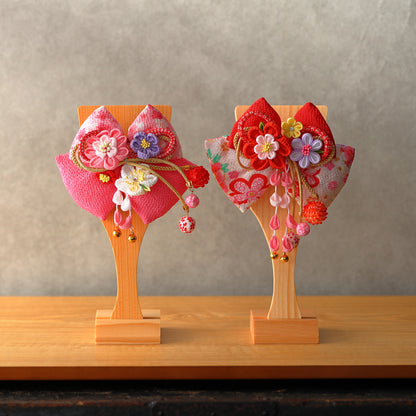 ちりめん髪飾り羽子板　板立飾り　ピンク