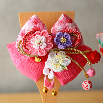 ちりめん髪飾り羽子板　板立飾り　ピンク