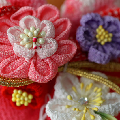 ちりめん髪飾り羽子板　板立飾り　ピンク