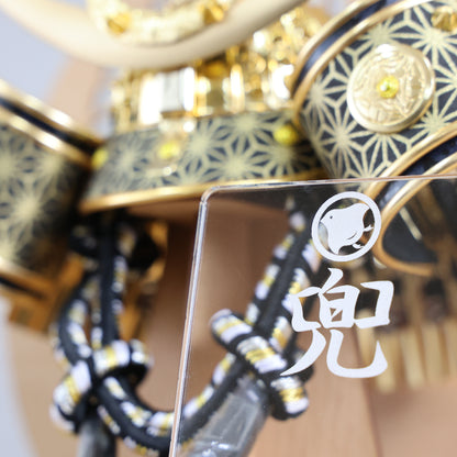 【置台兜飾り】兜飾り(弦月/金漆黒)・屏風・置台セット