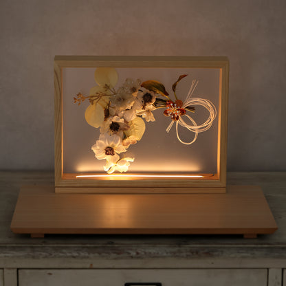 【フラワーアート×LEDライト】くすみカラー×手刺繍風 麻柄刺繍 ひな飾りセット