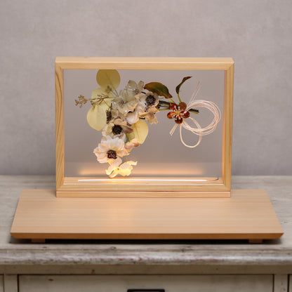 【フラワーアート×LEDライト】くすみカラー×手刺繍風 麻柄刺繍 ひな飾りセット