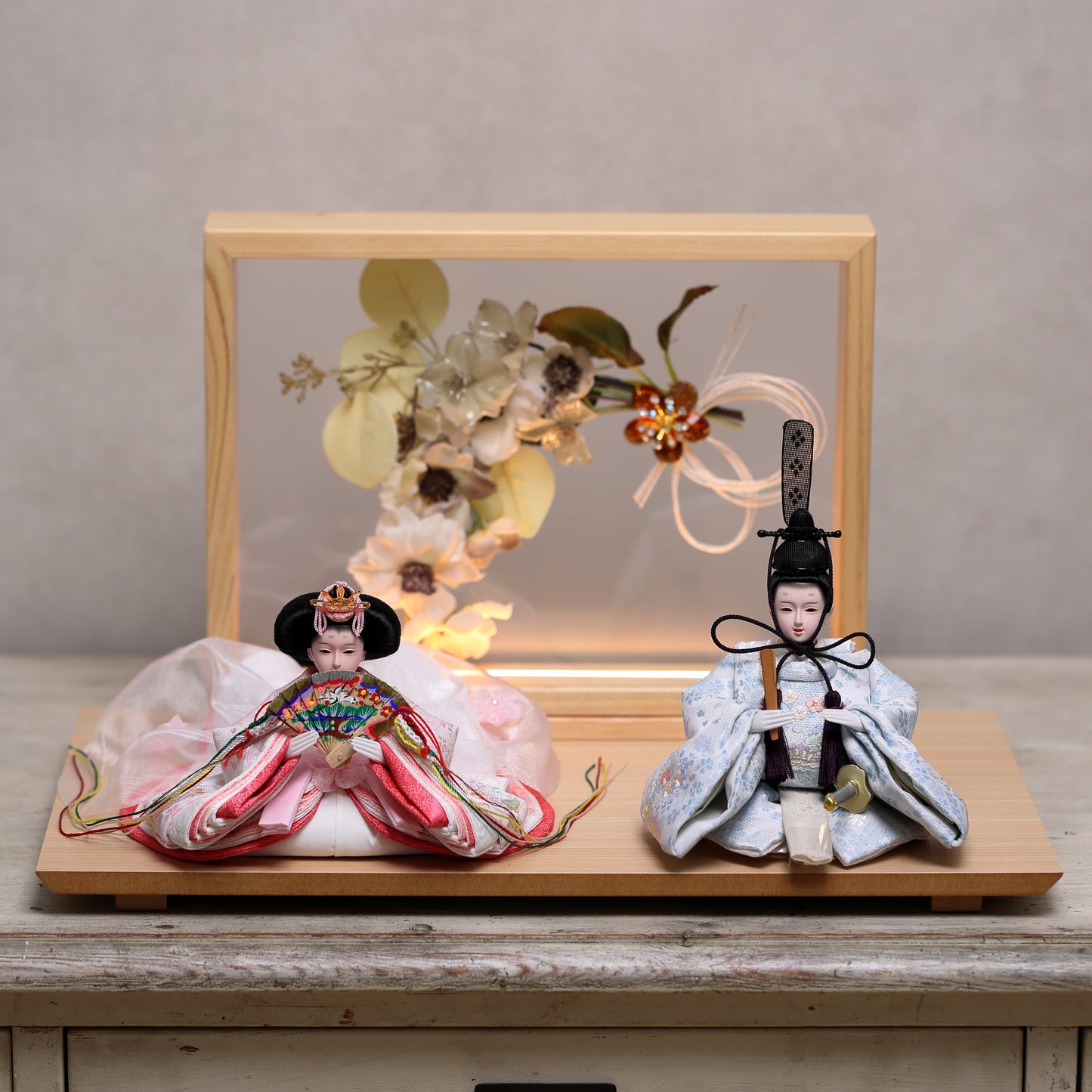 【フラワーアート×LEDライト】ウエディングひな飾りセット