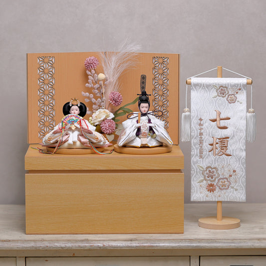 【春色くすみ雛ｘ二極収納飾り】コンパクト収納雛飾りセット