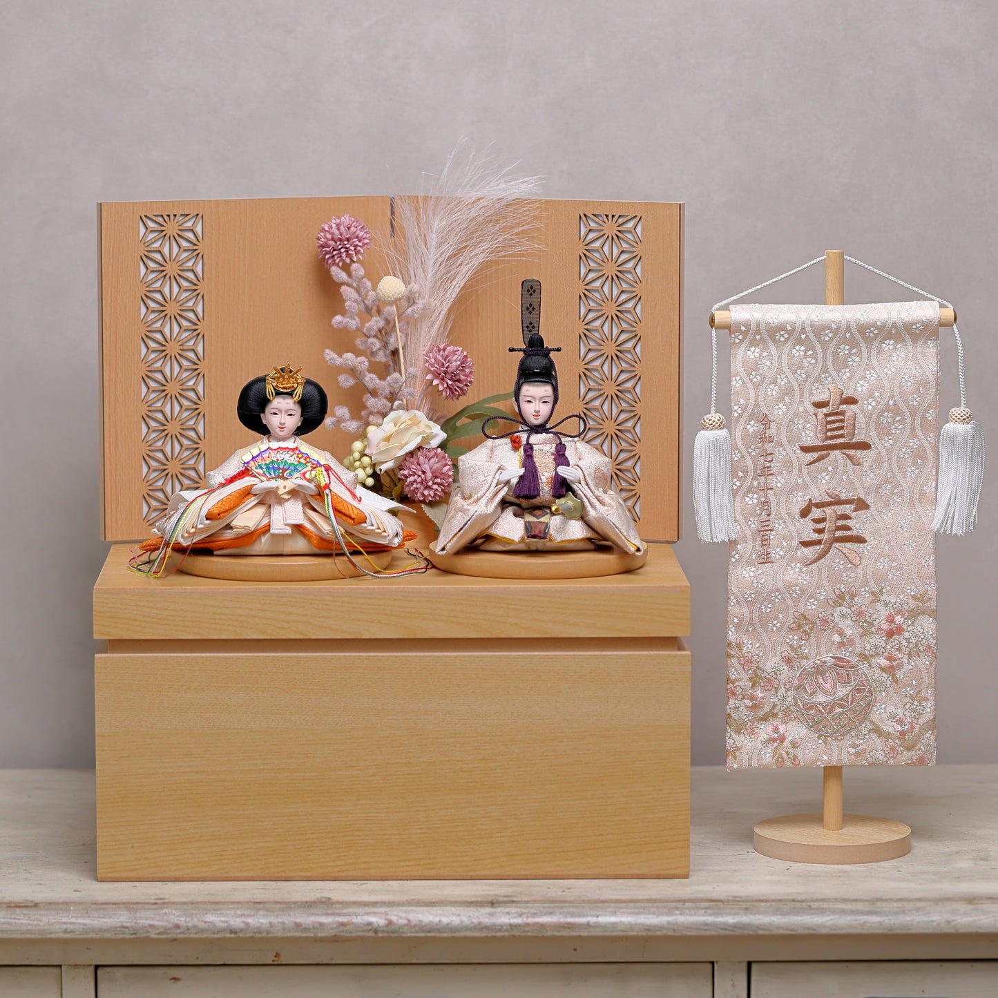 【雪輪さくら雛ｘ二極収納飾り】コンパクト収納雛飾りセット