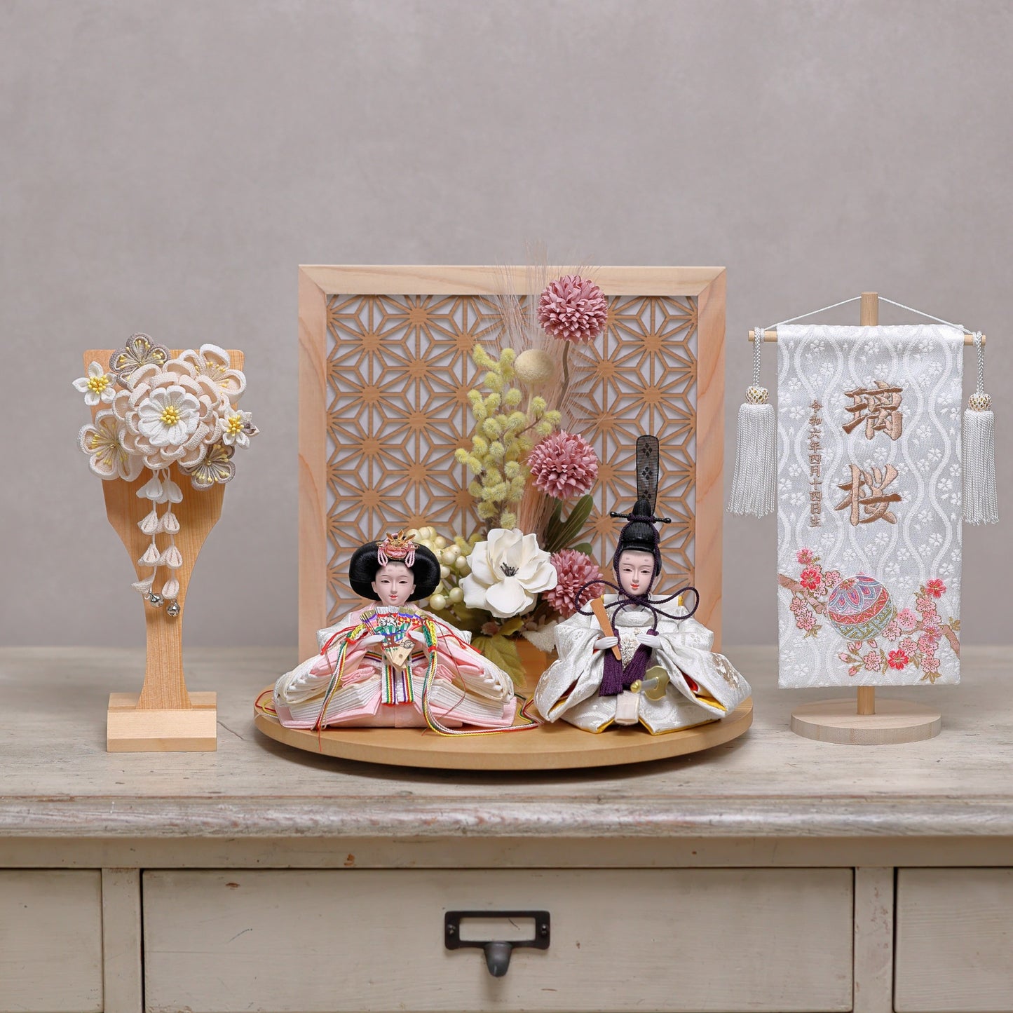 【選べる羽子板カラー】雛人形フルセット (グレージュ羽子板)