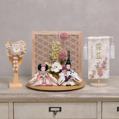 【選べる羽子板カラー】雛人形フルセット (グレージュ羽子板)