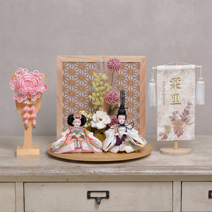 【選べる羽子板カラー】雛人形フルセット (くすみピンク羽子板)