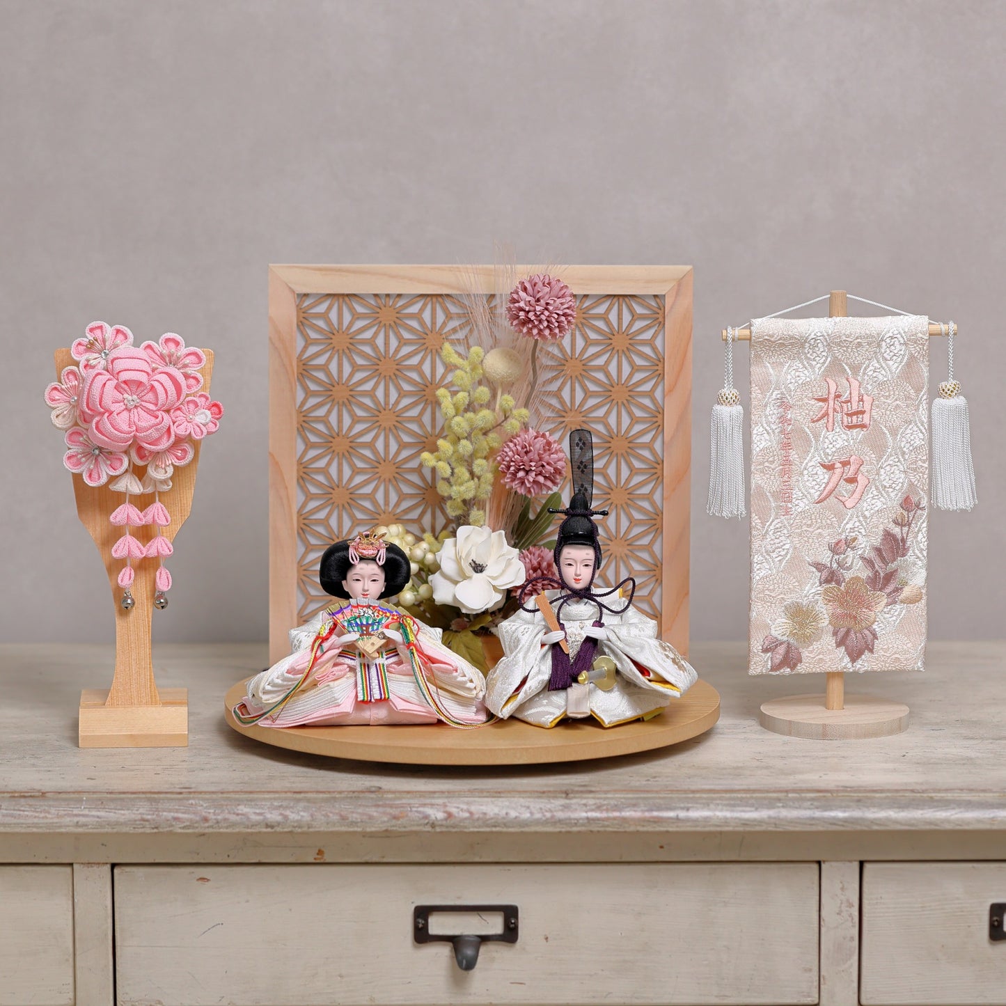 【選べる羽子板カラー】雛人形フルセット (くすみピンク羽子板)