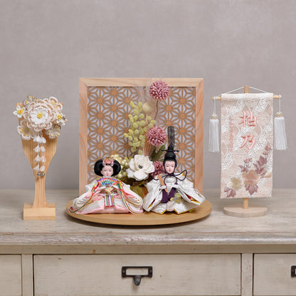 【選べる羽子板カラー】雛人形フルセット (グレージュ羽子板)