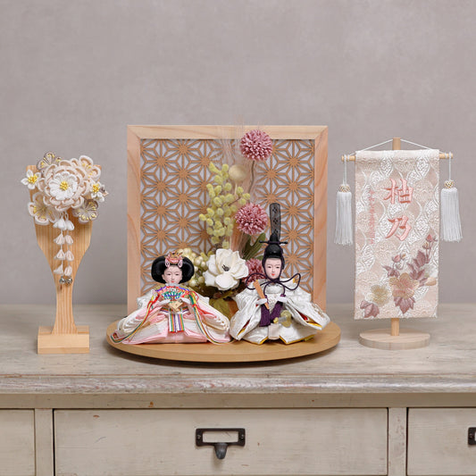 【選べる羽子板カラー】雛人形フルセット (グレージュ羽子板)