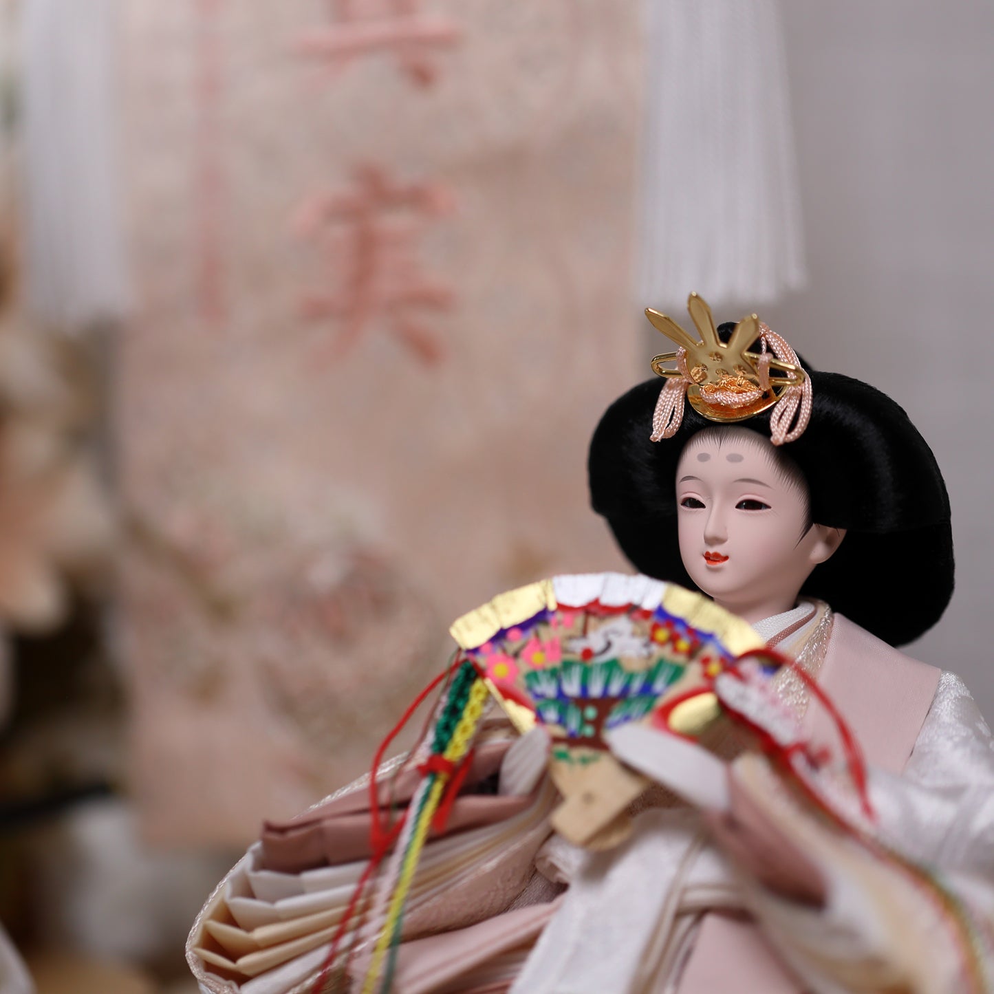 【くすみカラー×手刺繍風 麻柄刺繍雛】コンパクトdeケースに飾るひな人形♪