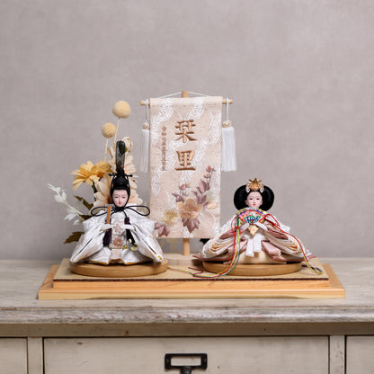 【くすみカラー×手刺繍風 麻柄刺繍雛】コンパクトdeケースに飾るひな人形♪