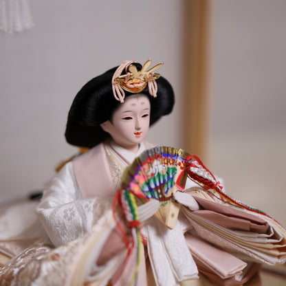 【くすみカラー×手刺繍風 麻柄刺繍雛】コンパクトdeケースに飾るひな人形♪