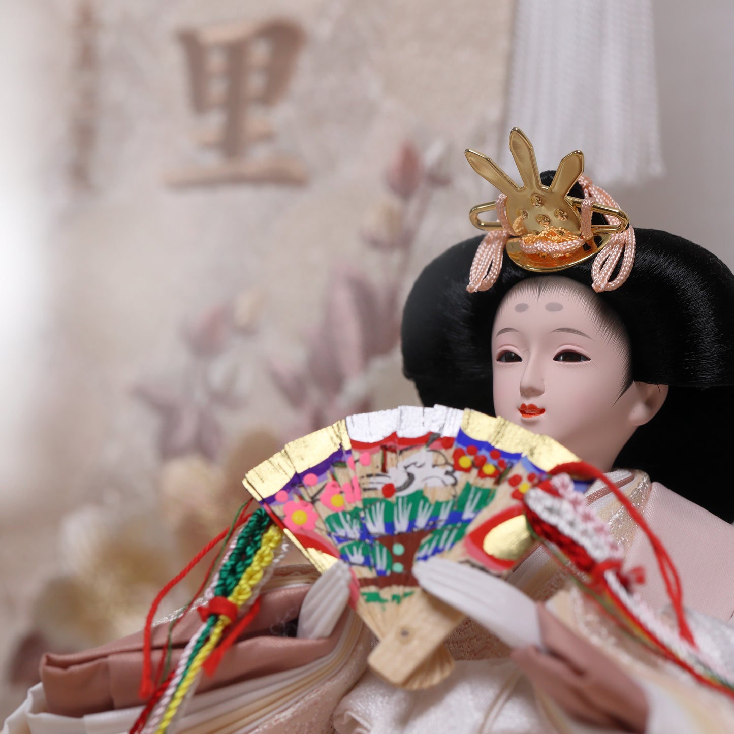 【くすみカラー×手刺繍風 麻柄刺繍雛】コンパクトdeケースに飾るひな人形♪