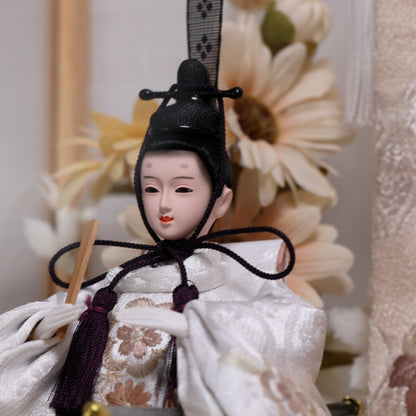 【くすみカラー×手刺繍風 麻柄刺繍雛】コンパクトdeケースに飾るひな人形♪