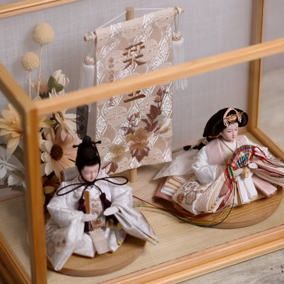 【くすみカラー×手刺繍風 麻柄刺繍雛】コンパクトdeケースに飾るひな人形♪