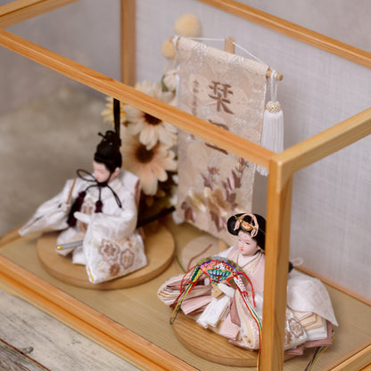 【くすみカラー×手刺繍風 麻柄刺繍雛】コンパクトdeケースに飾るひな人形♪