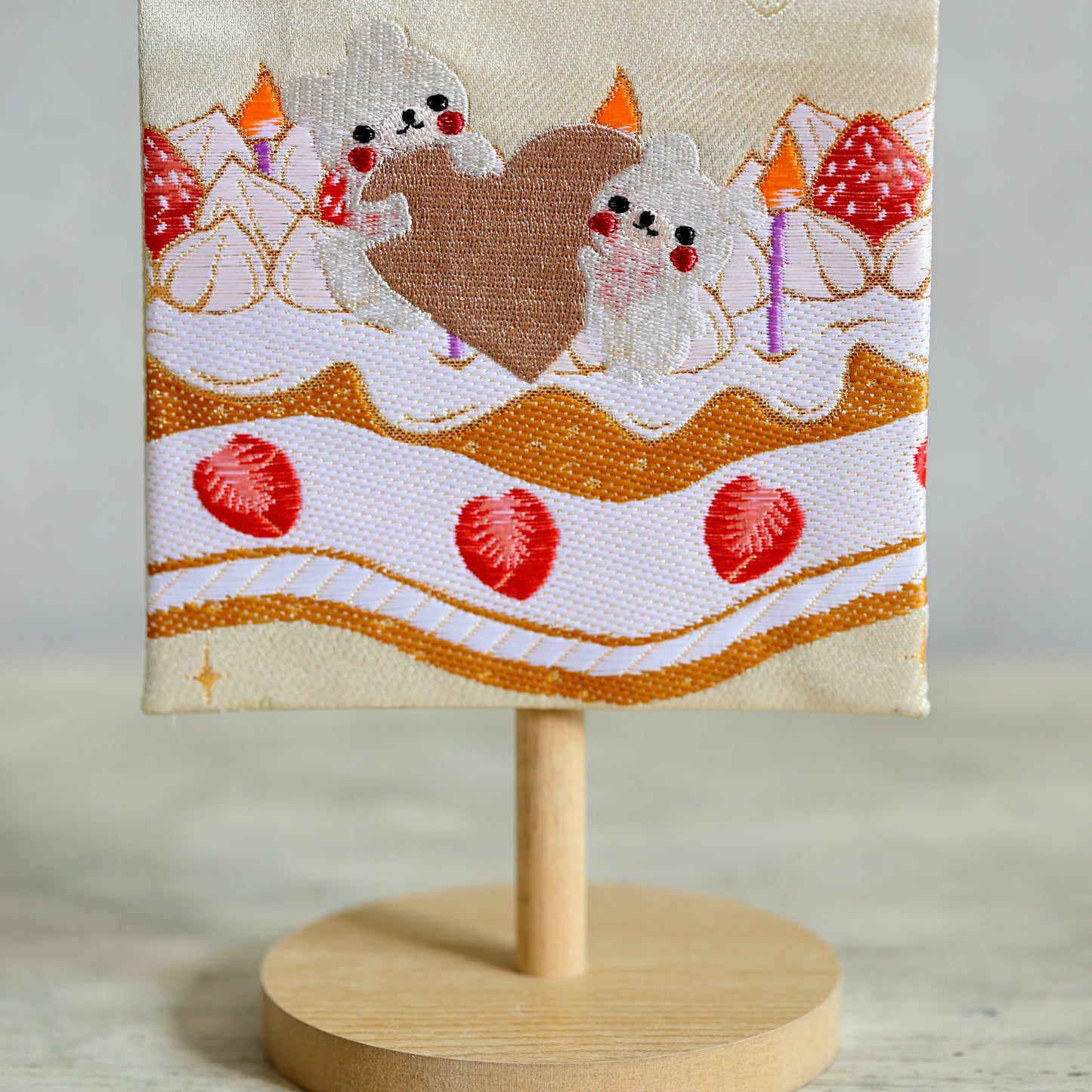 クマとケーキ 可愛いイチゴの名前旗 (大)　スタンドセット