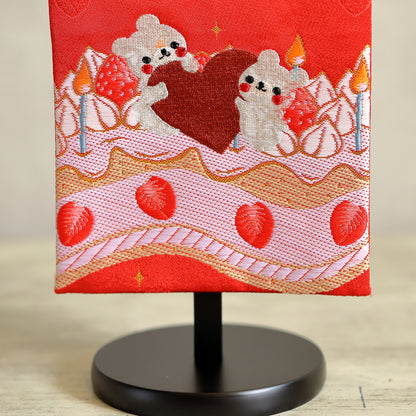 クマとケーキ 可愛いイチゴの名前旗 (大)　スタンドセット