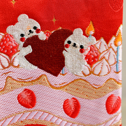 クマとケーキ 可愛いイチゴの名前旗 (大)　スタンドセット