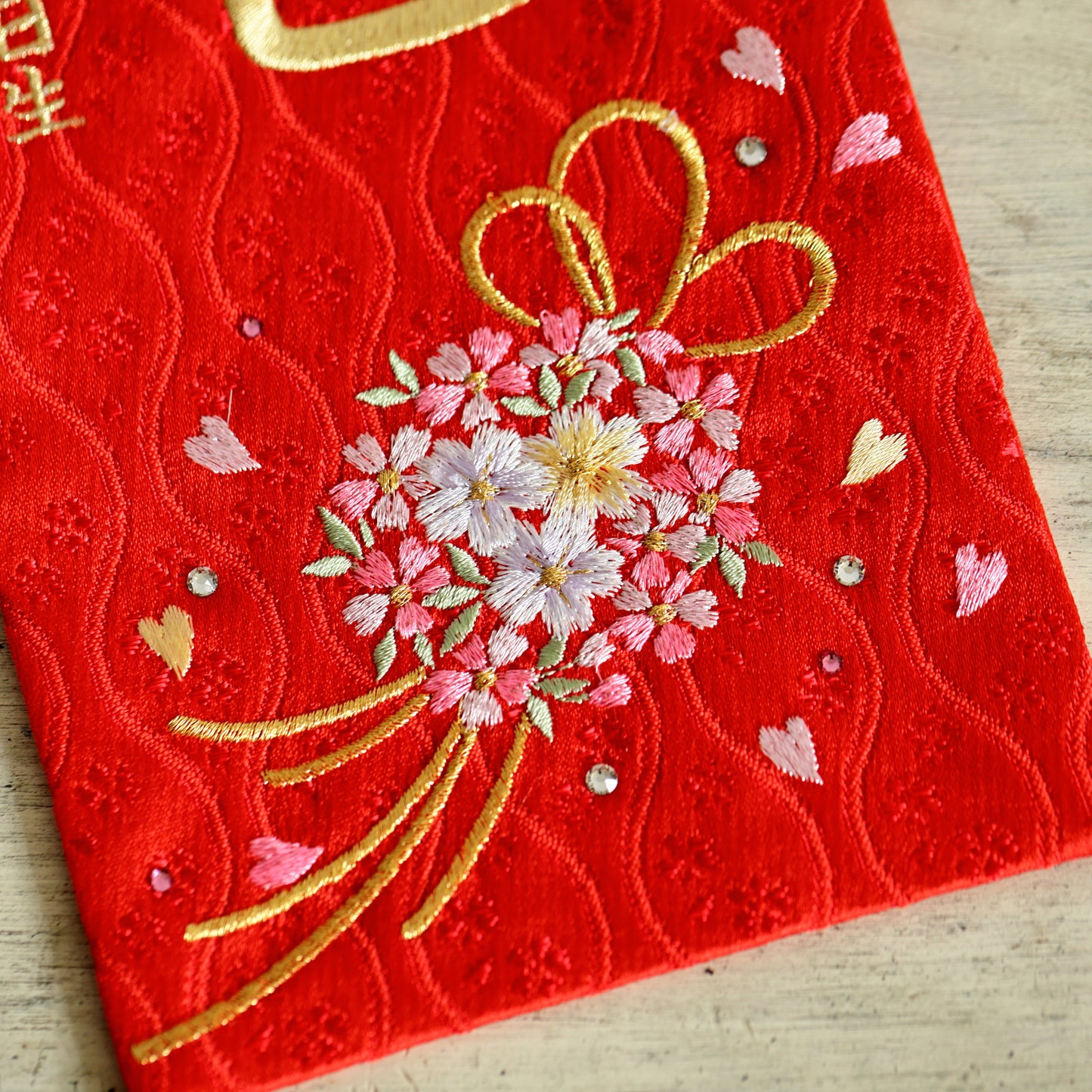 【選べる２色】スワロを使ったリボンと花環の名前旗 (大)　スタンドセット