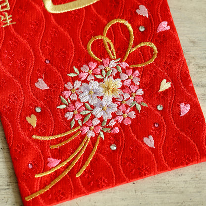 【選べる２色】スワロを使ったリボンと花環の名前旗 (大)　スタンドセット