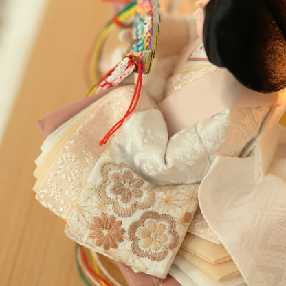 【フラワーアート×LEDライト】くすみカラー×手刺繍風 麻柄刺繍 ひな飾りセット