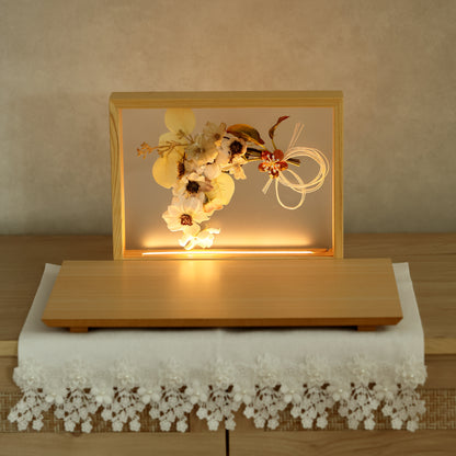 【フラワーアート×LEDライト】くすみカラー×手刺繍風 麻柄刺繍 ひな飾りセット