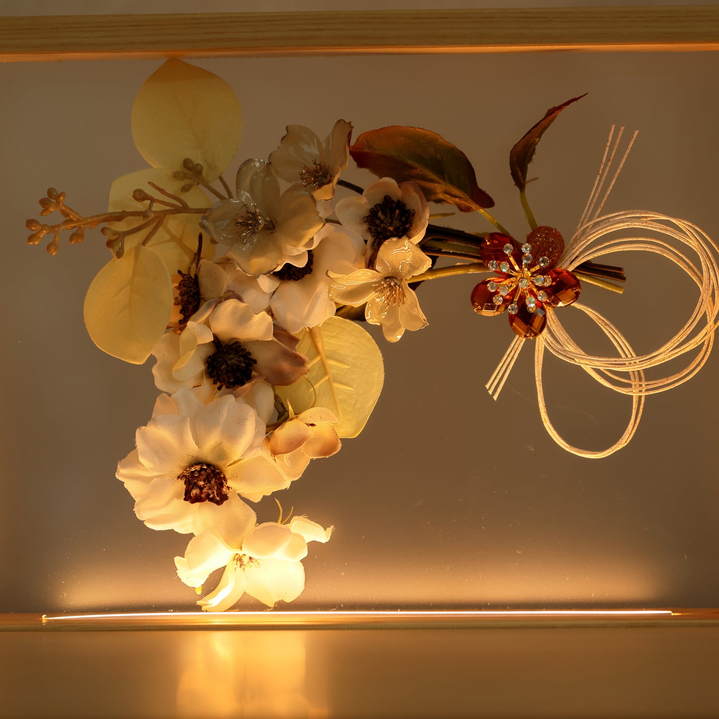 【フラワーアート×LEDライト】くすみカラー×手刺繍風 麻柄刺繍 ひな飾りセット