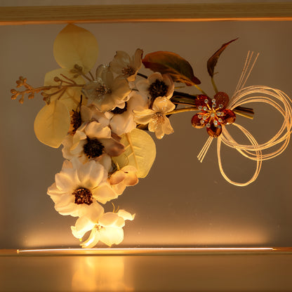 【フラワーアート×LEDライト】くすみカラー×手刺繍風 麻柄刺繍 ひな飾りセット