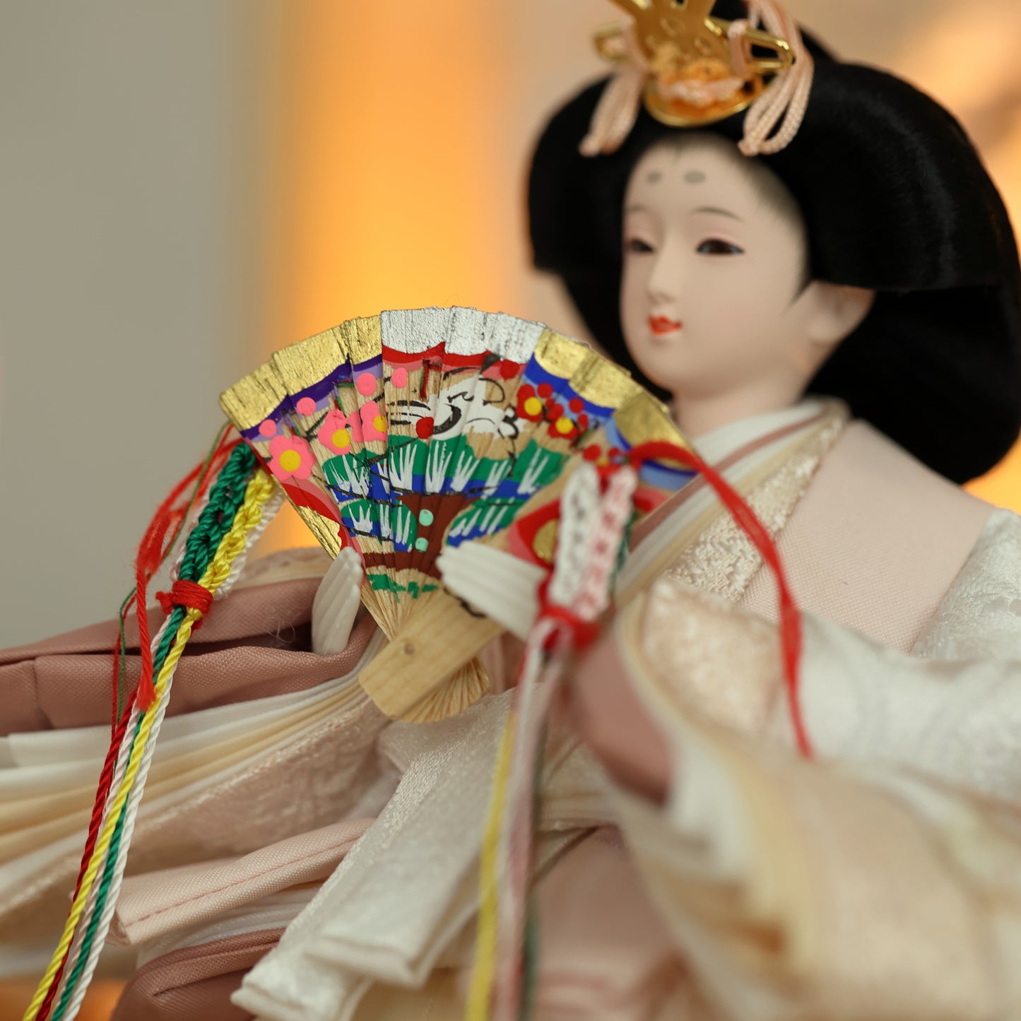 【フラワーアート×LEDライト】くすみカラー×手刺繍風 麻柄刺繍 ひな飾りセット