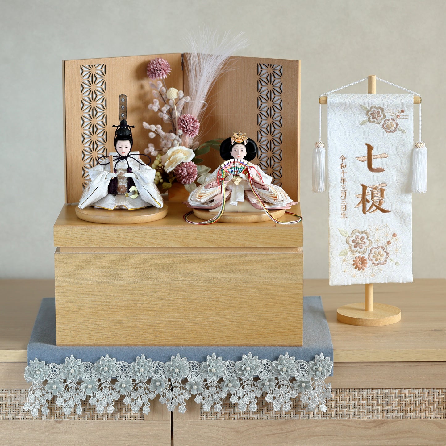 【春色くすみ雛ｘ二極収納飾り】コンパクト収納雛飾りセット