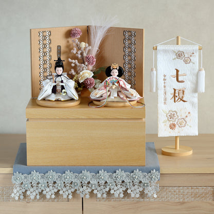 【春色くすみ雛ｘ二極収納飾り】コンパクト収納雛飾りセット