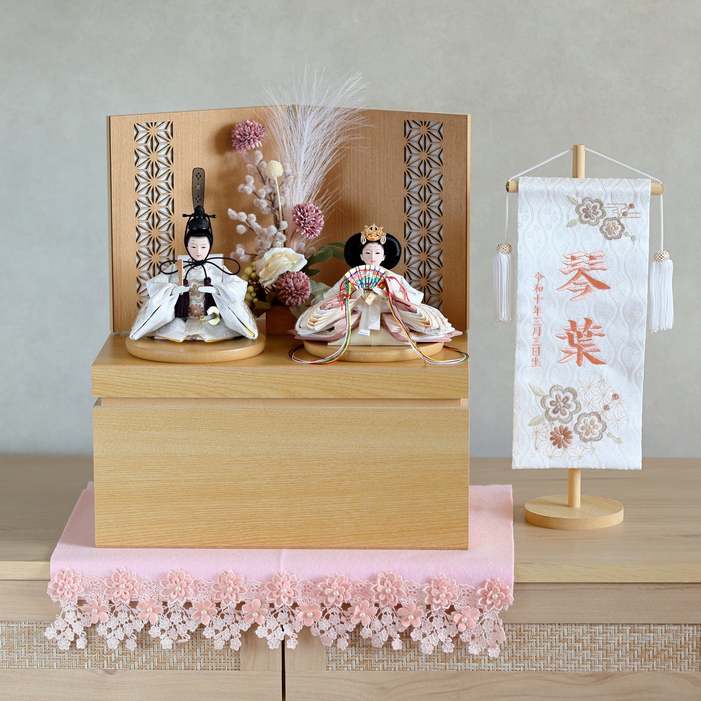 【春色くすみ雛ｘ二極収納飾り】コンパクト収納雛飾りセット