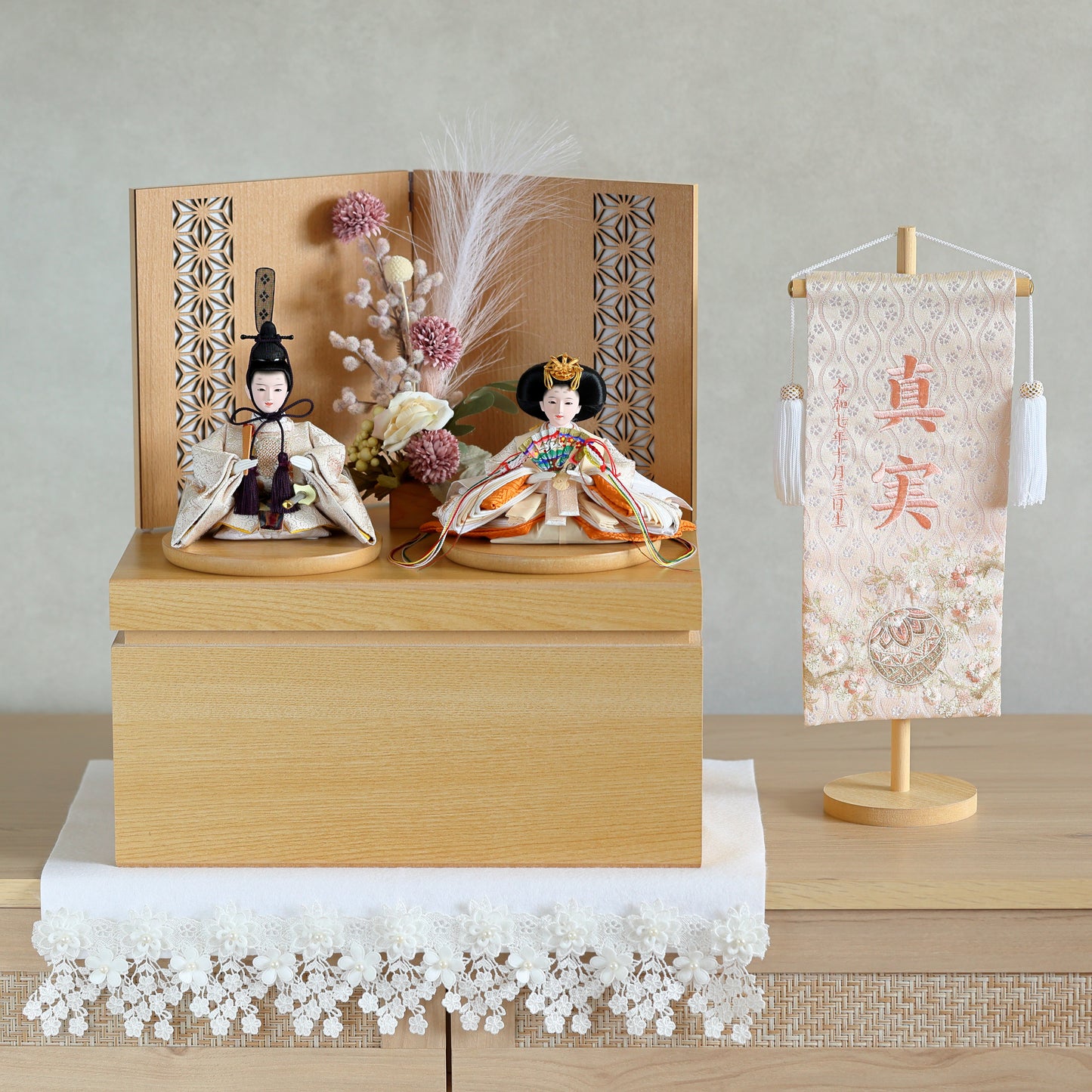 【雪輪さくら雛ｘ二極収納飾り】コンパクト収納雛飾りセット