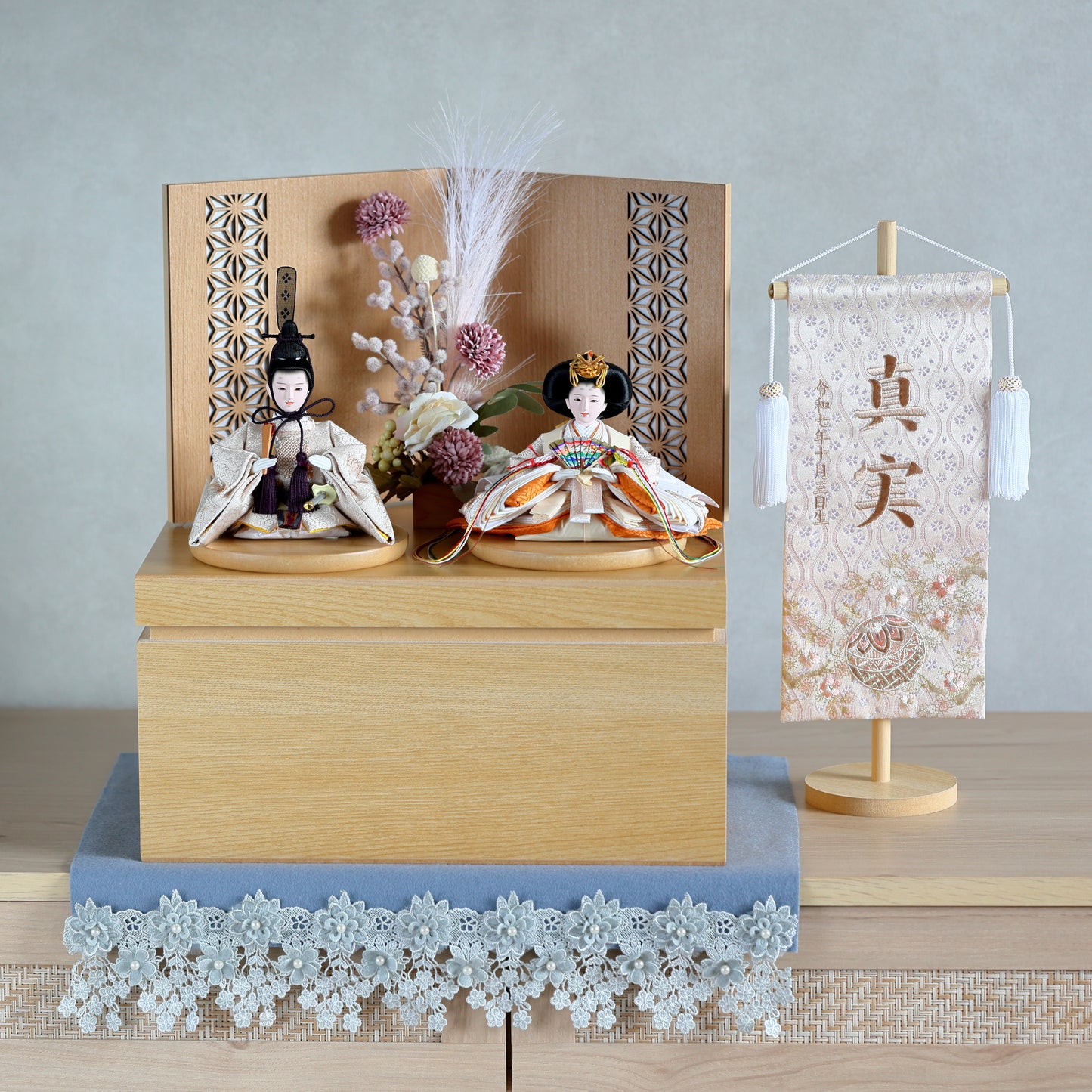 【雪輪さくら雛ｘ二極収納飾り】コンパクト収納雛飾りセット