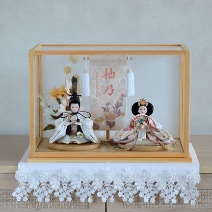 【くすみカラー×手刺繍風 麻柄刺繍雛】コンパクトdeケースに飾るひな人形♪