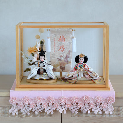 【くすみカラー×手刺繍風 麻柄刺繍雛】コンパクトdeケースに飾るひな人形♪