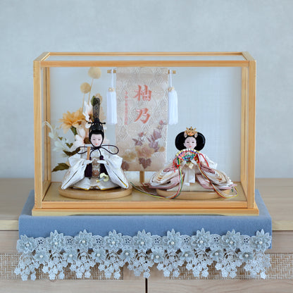 【くすみカラー×手刺繍風 麻柄刺繍雛】コンパクトdeケースに飾るひな人形♪