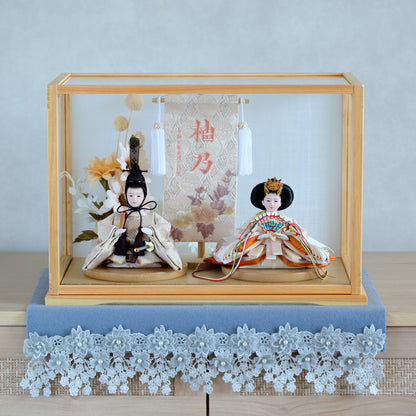 【くすみカラー×雪輪桜 刺繍雛】コンパクトdeケースに飾るひな人形♪