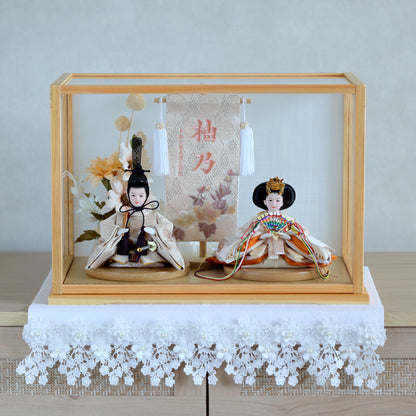 【くすみカラー×雪輪桜 刺繍雛】コンパクトdeケースに飾るひな人形♪