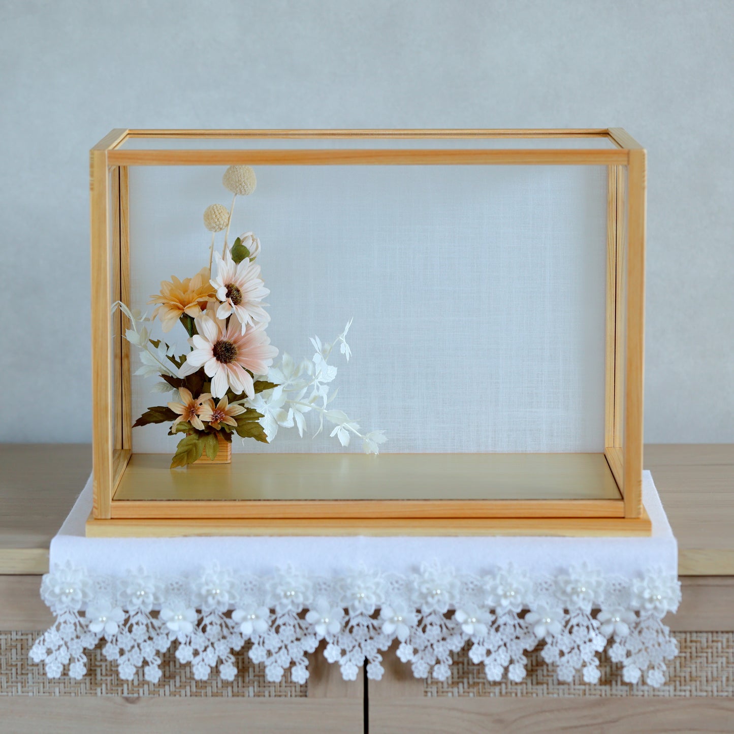 【くすみカラー×雪輪桜 刺繍雛】コンパクトdeケースに飾るひな人形♪