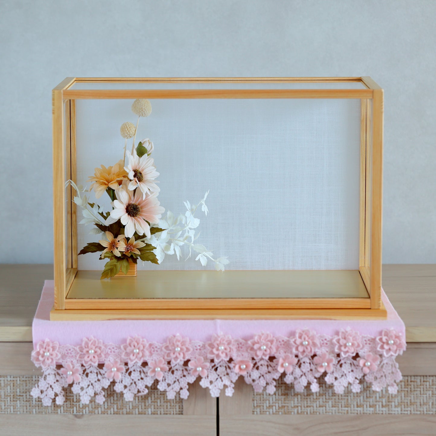 【くすみカラー×手刺繍風 麻柄刺繍雛】コンパクトdeケースに飾るひな人形♪