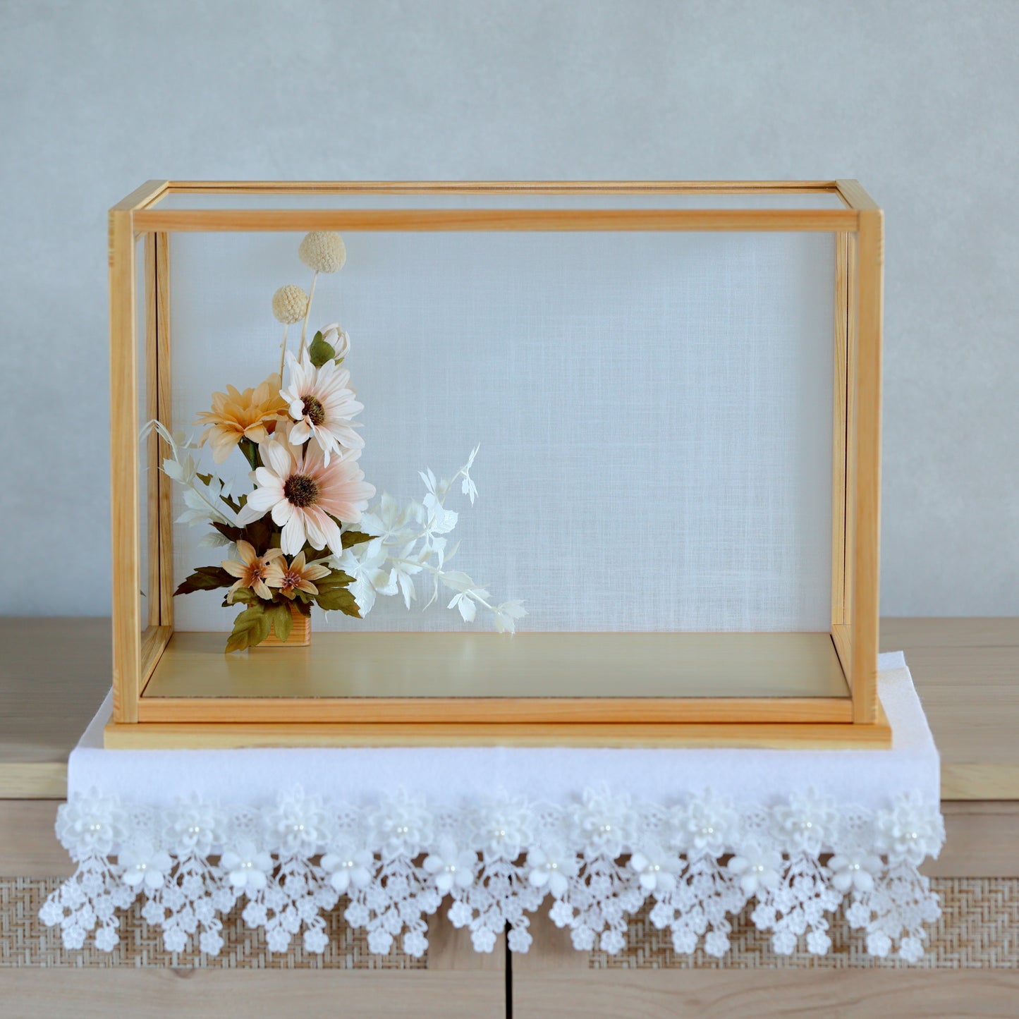 【くすみカラー×雪輪桜 刺繍雛】コンパクトdeケースに飾るひな人形♪