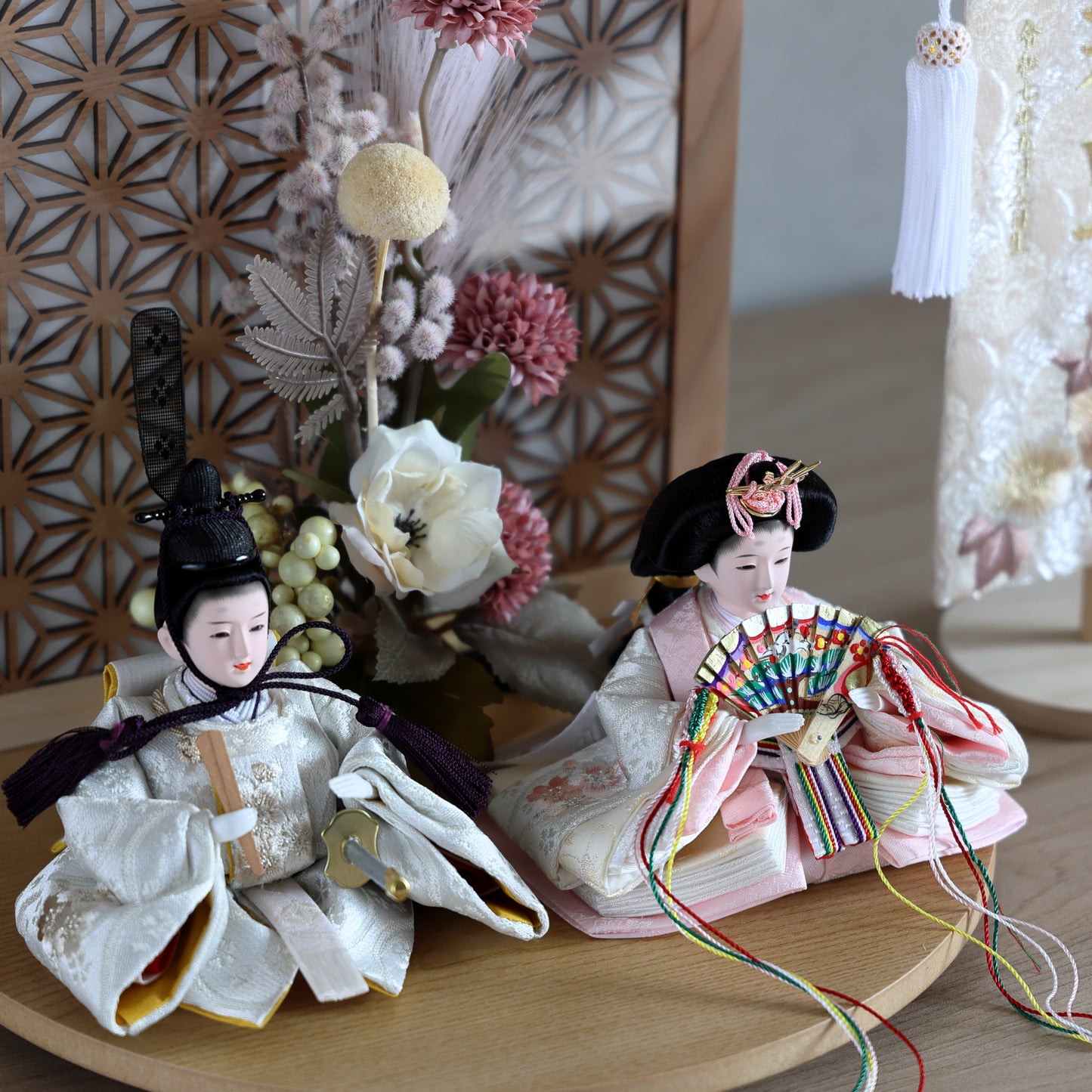 【選べる名前旗】お雛様とお名前旗のコンパクトお雛様セット♪