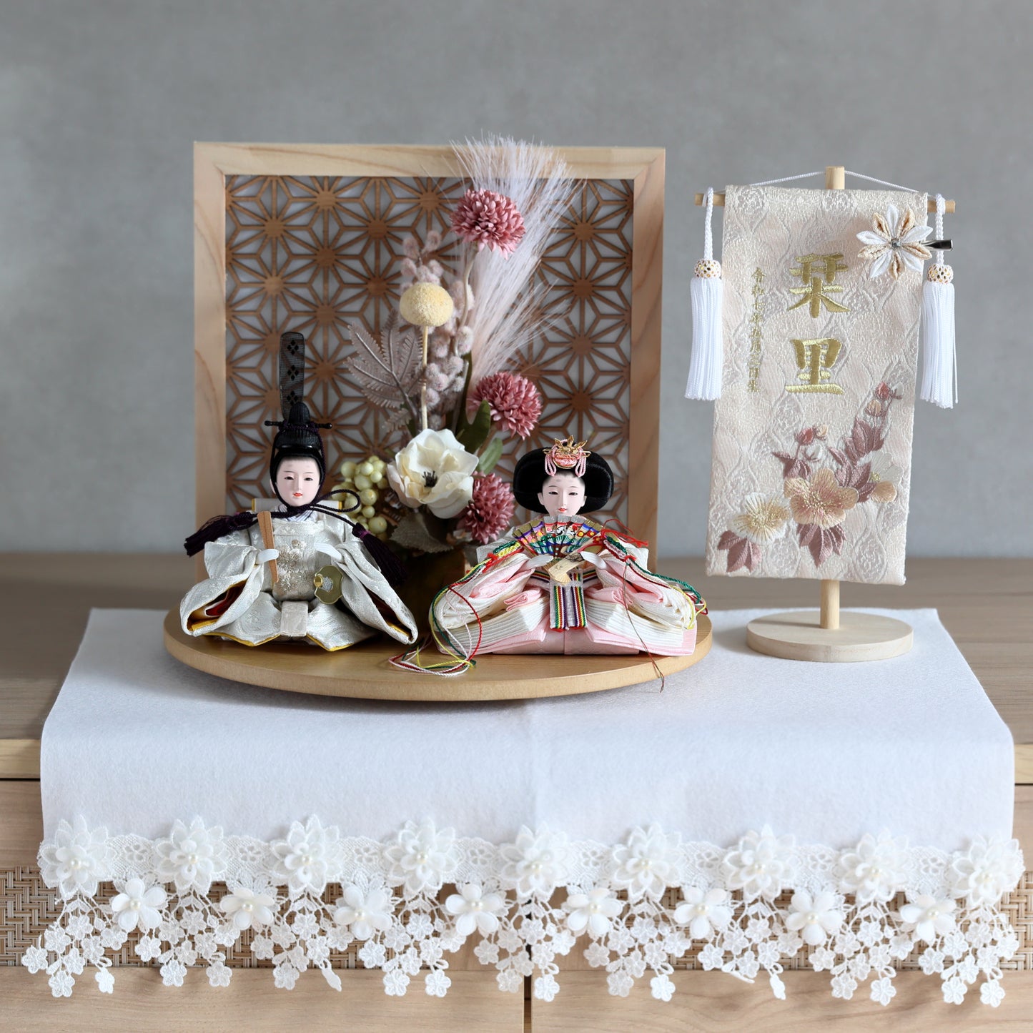 【選べる名前旗】お雛様とお名前旗のコンパクトお雛様セット♪