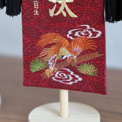 【在庫限り】鷹虎龍レッド 金襴名前旗 (小)　スタンドセット